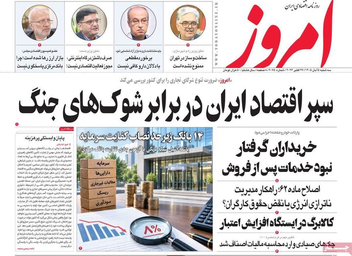 صفحه اول روزنامه های اقتصادی ۵ آبان ۱۴۰۵