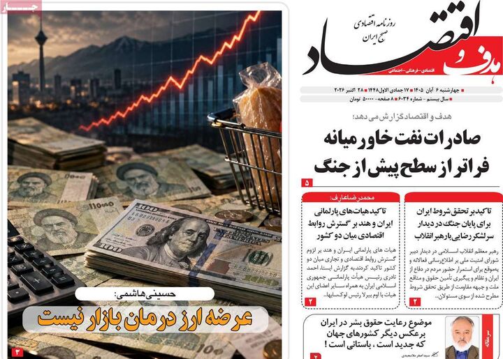 صفحه اول روزنامه های اقتصادی ۶ آبان ۱۴۰۵