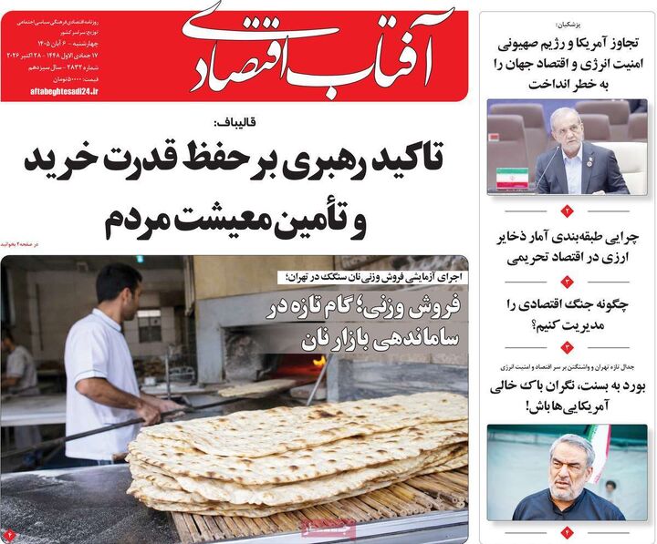 صفحه اول روزنامه های اقتصادی ۶ آبان ۱۴۰۵