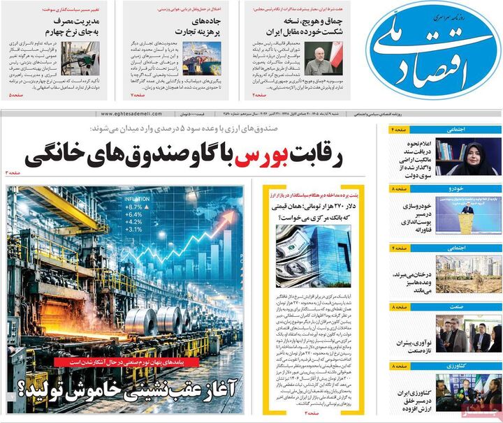 صفحه اول روزنامه های اقتصادی ۹ آبان ۱۴۰۵